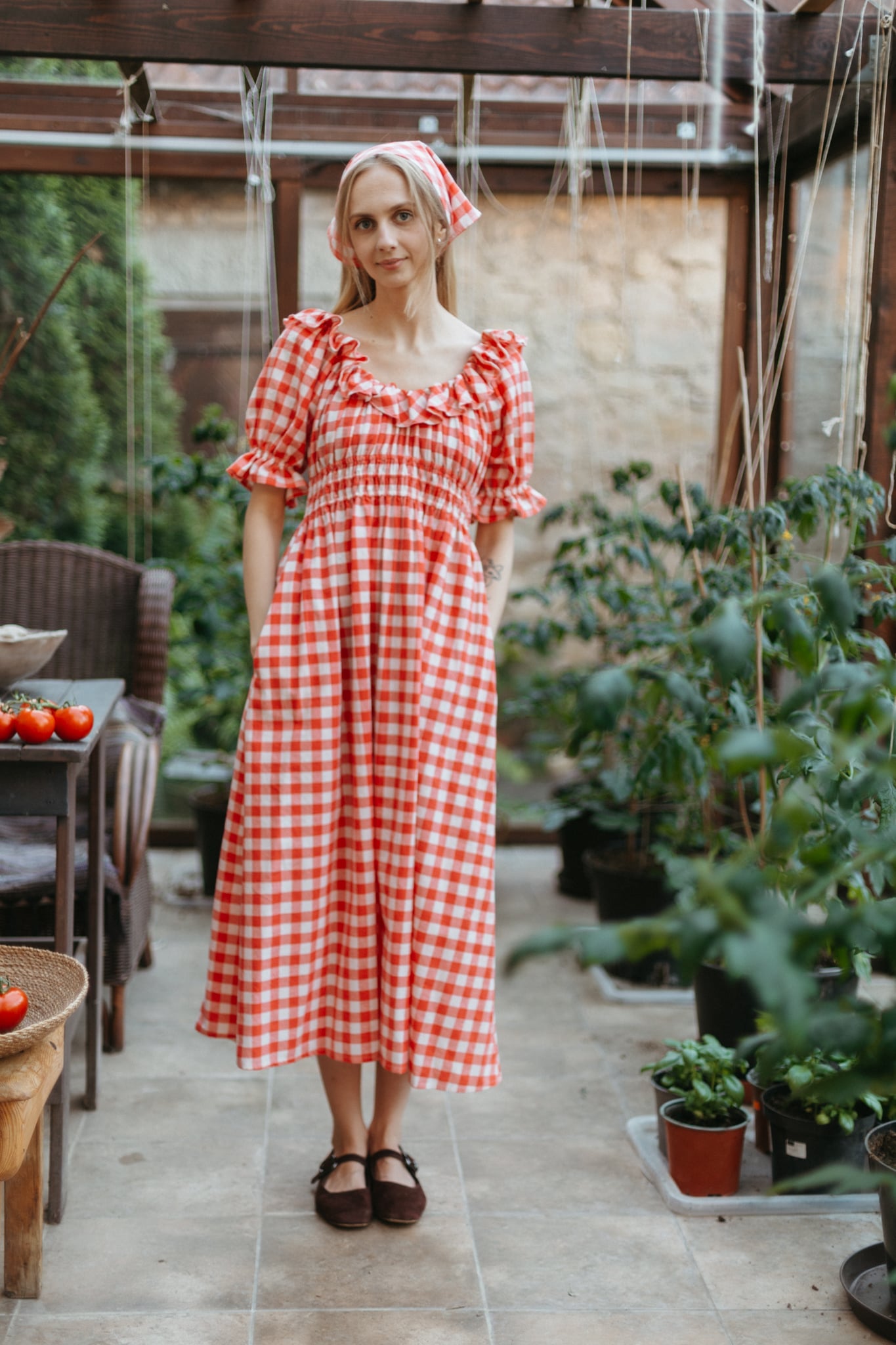 Berry dress with headscarf