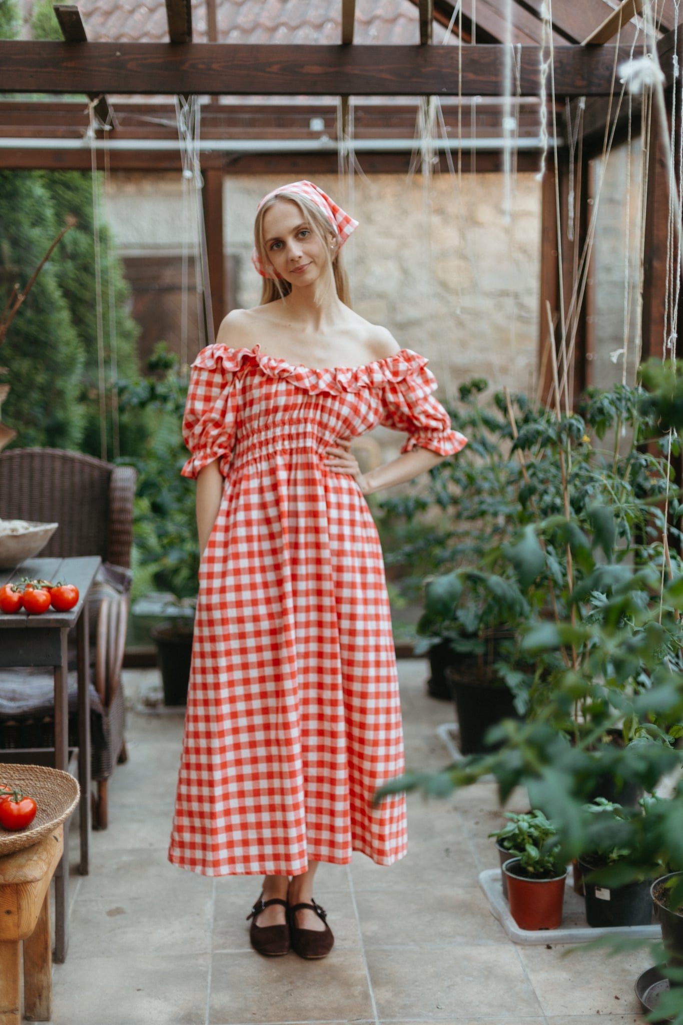 Berry dress with headscarf